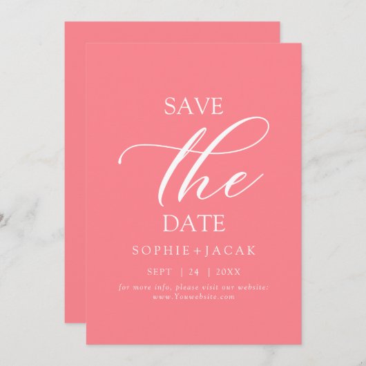 Minimalistisches Rosa Elegant Save the Date Einladung (Vorne/Hinten)