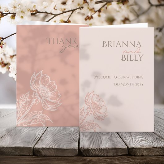 Minimalistisches rosa florales Hochzeitsprogramm Programm