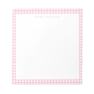 Minimalistisches rosa Gingham-Monogramm Notizblock
