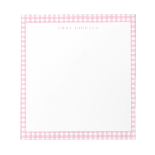 Minimalistisches rosa Gingham-Monogramm Notizblock (Vorderseite)