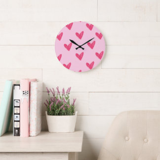 Minimalistisches Rosa Handgezeichnetes Herzen Must Große Wanduhr