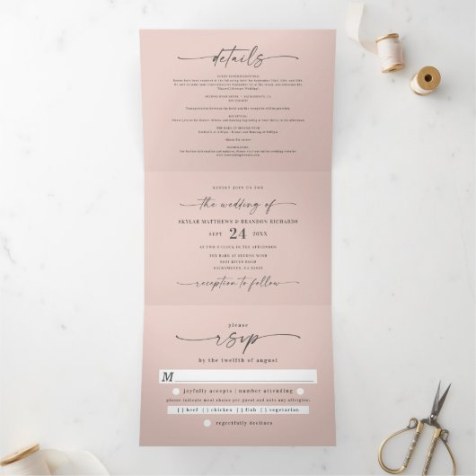 Minimalistisches Rosa in einem Foto Dreifach Gefaltete Einladung (Innenseite)