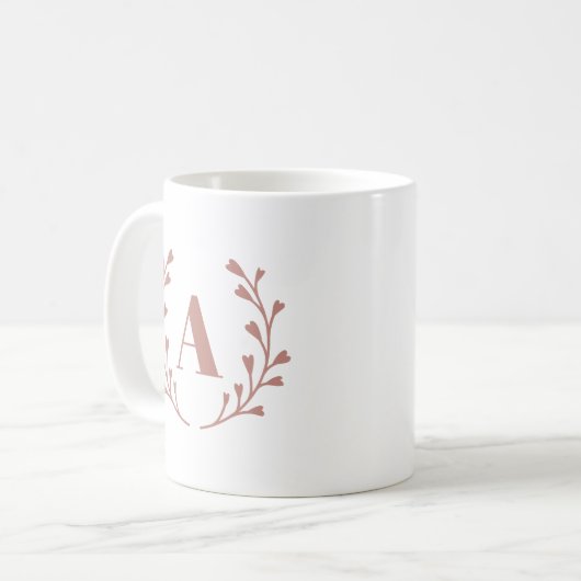 Minimalistisches rosa Kraut-Monogramm Kaffeetasse (Vorderseite Links)