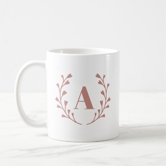 Minimalistisches rosa Kraut-Monogramm Kaffeetasse (Links)