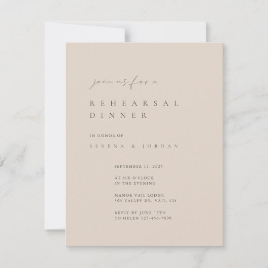 Minimalistisches Rosa Probe Abendessen Einladung (Vorderseite)