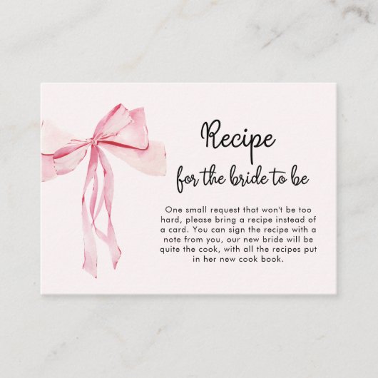 Minimalistisches Rosa Recipe Brautparty Begleitkarte (Vorderseite)