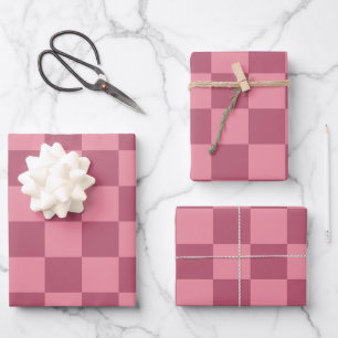 Minimalistisches rosa Schachbrettmuster Geschenkpapier Set