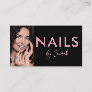 Minimalistisches Rosa-Schwarzes Nagelstudio-Foto f Visitenkarte