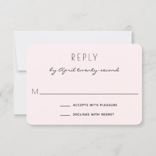 Minimalistisches Rosa und elegante Hochzeit RSVP Karte