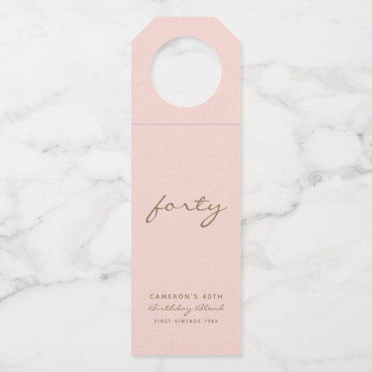 Minimalistisches Rosa und goldenes Zeitalter Gebur Flaschenanhänger (Vorderseite)