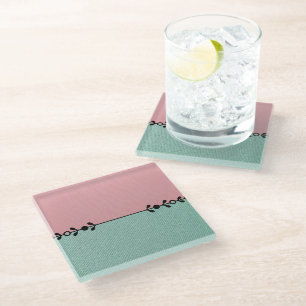 Minimalistisches Rosa und Mintgrün mit schwarzer V Glasuntersetzer