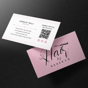 Minimalistisches Rosa-Weiß-Muster Hairstylist QR-C Visitenkarte