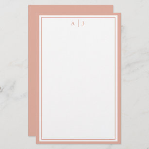 Minimalistisches Rosa Zwei-Bänder-Monogramm Briefpapier