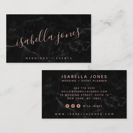 Minimalistisches Rose-Goldsignatur-Skript aus schw Visitenkarte (Vorne/Hinten)