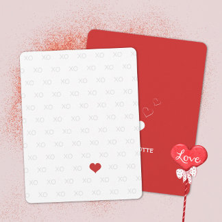 Minimalistisches Rot und Weiß XO HerzValentin Feiertagskarte