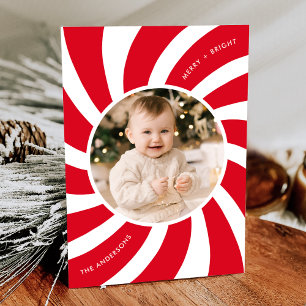Minimalistisches Rot-Weiß-Peppermint Foto Swirl Feiertagskarte