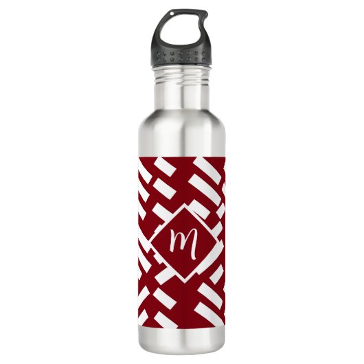 Minimalistisches, rotes, diagonales Muster, Monogr Edelstahlflasche (Vorderseite)