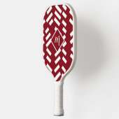 Minimalistisches, rotes, diagonales Muster, Monogr Pickleball Schläger (Links)
