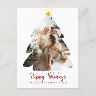 Minimalistisches Rotes Foto Weihnachtsbaum Happy H Postkarte