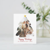 Minimalistisches Rotes Foto Weihnachtsbaum Happy H Postkarte (Stehend Vorderseite)