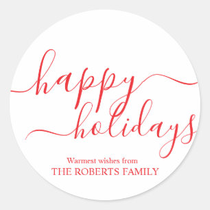 Minimalistisches Rotes Happy Holidays Elegante Typ Runder Aufkleber
