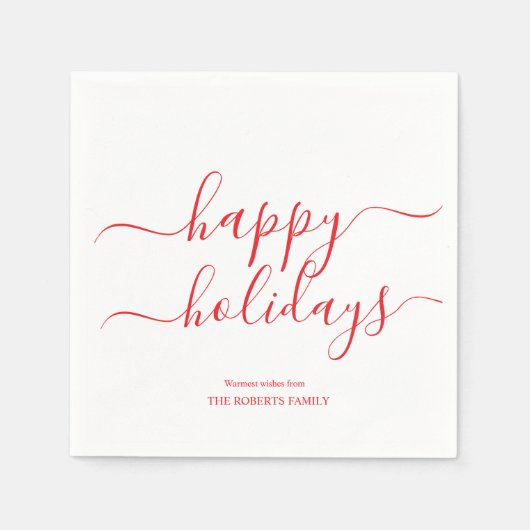 Minimalistisches Rotes Happy Holidays Elegante Typ Serviette (Vorderseite)
