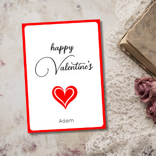 Minimalistisches rotes Herz Frohe Valentinsname Feiertagskarte