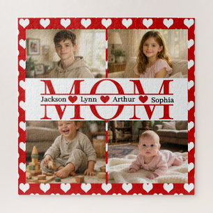 Minimalistisches rotes Herz Mama-individuelles 4-F Puzzle