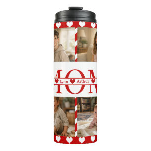 Minimalistisches rotes Herz Mama personalisiertes Thermosbecher