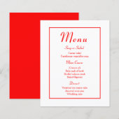 Minimalistisches rotes modernes Hochzeitsmenü (Vorne/Hinten)