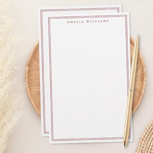 Minimalistisches rotes Monogramm mit zwei Rändern Briefpapier