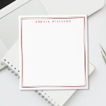 Minimalistisches rotes Monogramm mit zwei Rändern Notizblock<br><div class="desc">Erstellen Sie Ihre eigenen personalisierten Notizblöcke mit roter eleganter Schrift-Typografie-Monogramm-Name und zwei Randlinien-Design.</div>