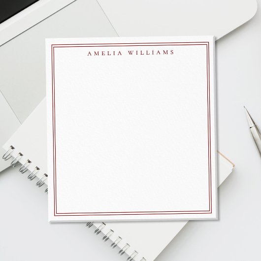 Minimalistisches rotes Monogramm mit zwei Rändern Notizblock