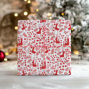 Minimalistisches rotes Rentier, Weihnachtsmuster m Geschenkpapier