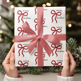 Minimalistisches rotes Schleifen Frohe Weihnachten Geschenkpapier