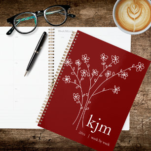 Minimalistisches rotes und weißes Monogramm-Rezept Planer