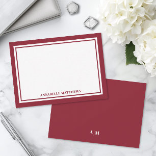 Minimalistisches rotes zweifaches Rahmen-Monogramm Mitteilungskarte