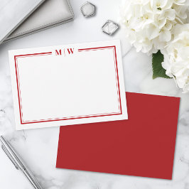 Minimalistisches rotes zweifaches Rahmen-Monogramm Mitteilungskarte