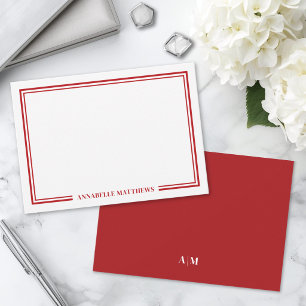 Minimalistisches rotes zweifaches Rahmen-Monogramm Mitteilungskarte