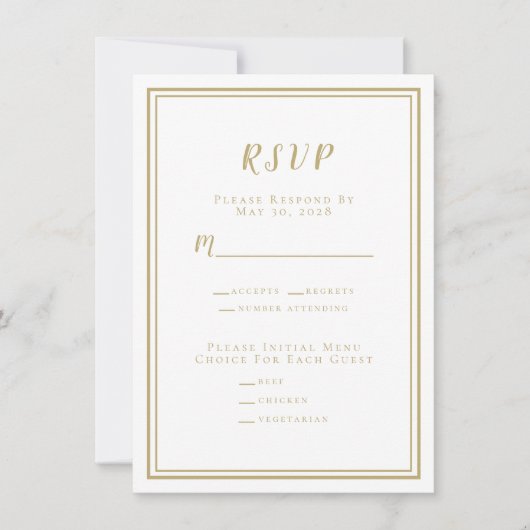 Minimalistisches RSVP-Menü für Hochzeiten - Gold u (Vorderseite)