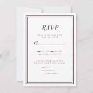 Minimalistisches RSVP-Menü für Hochzeiten Lila wei