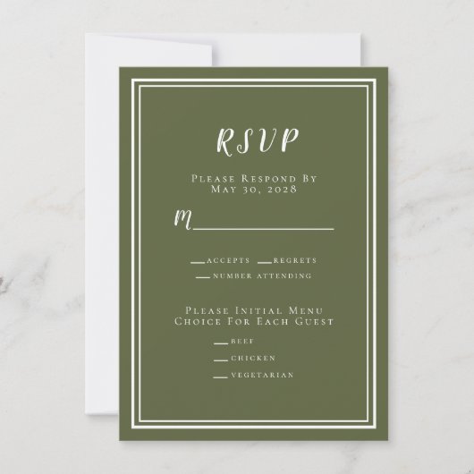 Minimalistisches RSVP-Menü für moderne Olivenölkro (Vorderseite)