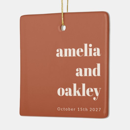 Minimalistisches Rust Fall Retro Custom Wedding Fo Keramikornament (Links)