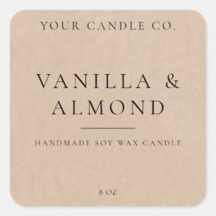 Minimalistisches Rustikal-Kraft-Kerzensiegel Quadratischer Aufkleber