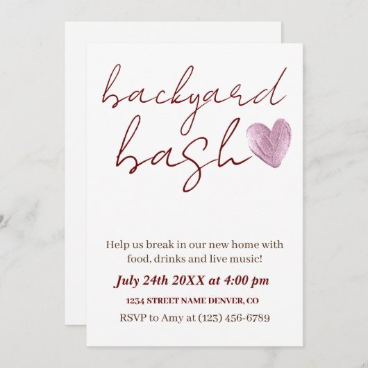 Minimalistisches rustikales Backyard Bash Housewar Einladung (Vorne/Hinten)