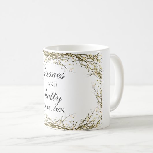 Minimalistisches rustikales Hochzeitsgeschenk Kaffeetasse (VorderseiteRechts)