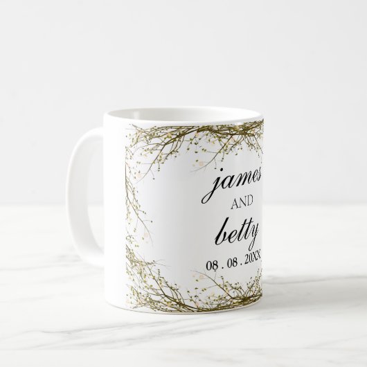Minimalistisches rustikales Hochzeitsgeschenk Kaffeetasse (Vorderseite Links)