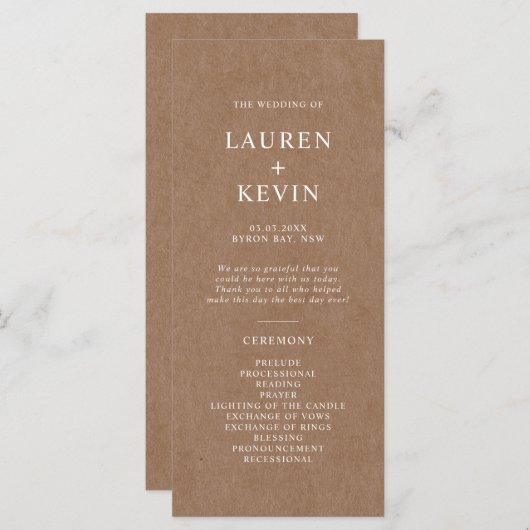 Minimalistisches rustikales Hochzeitsprogramm (Vorne/Hinten)