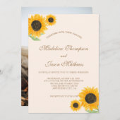 Minimalistisches rustikales Sonnenblumen Foto Hoch Einladung (Vorne/Hinten)