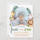 Minimalistisches Safari Animal Theme Foto Geburtst Einladung (Vorderseite)